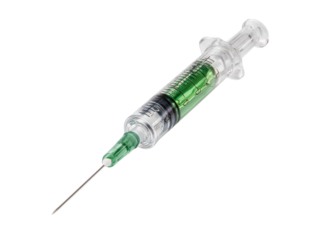 Medical syringe filled with green liquid isolated on black background, Isolated On White Background, Png Transparent
