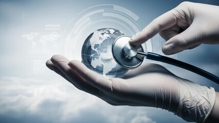 Global Health Check: Hand Holding Globe with Stethoscope - Powered by Adobe
