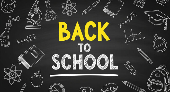 Excitedly welcome students back to learning with vibrant chalk art featuring school essentials and math.
