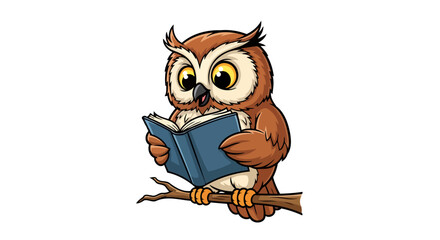 adorable owl reading book transparent background vector illustration