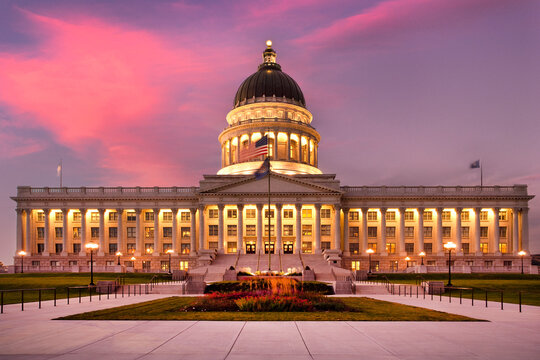 Utah State Capitol at dusk in Salt Lake City