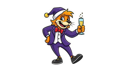 Naklejka premium festive fox in suit transparent background for holiday designs