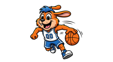 happy bunny basketball mascot transparent background vector illustration