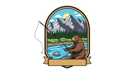 grizzly fishing transparent vector badge for outdoors branding