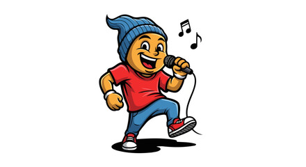 happy singing boy cartoon transparent background vector illustration