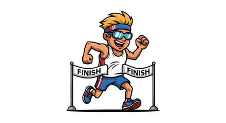 joyful runner crossing finish line transparent background vector illustration