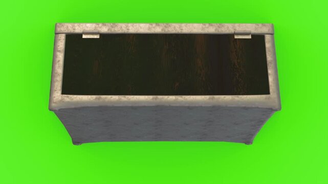 old metal and wood box black and silver spin animation in 4k on green screen background