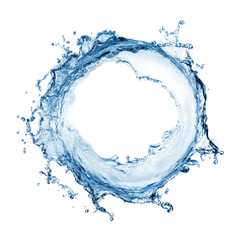 Water splash creating a circular wave captured in clear detail in a studio setting during bright lighting