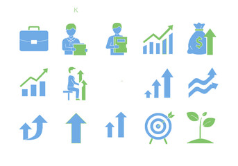 Obraz premium Collection of business and finance icons, representing growth, success, and financial progress.