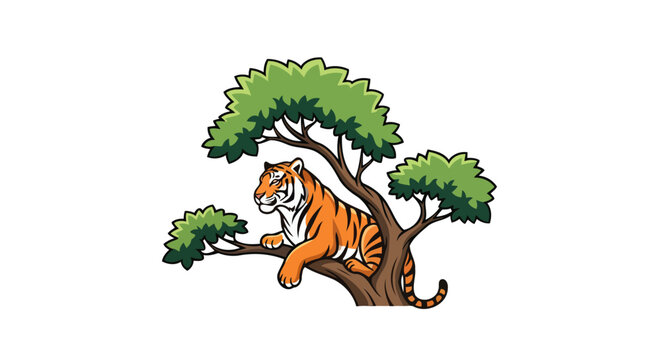 majestic tiger in tree transparent background vector illustration