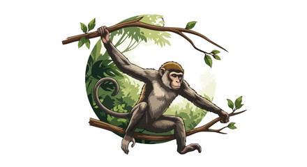 monkey on branches transparent background vector illustration for design