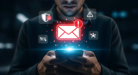 Person holding a glowing smartphone displaying an email notification, showcasing digital communication and connection in modern society.