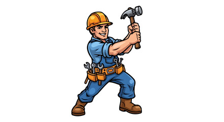 powerful handyman mascot transparent background vector illustration