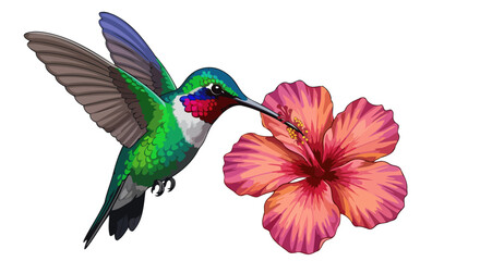 vibrant hummingbird hibiscus transparent background vector illustration