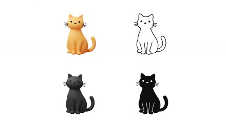 Fototapeta premium Four stylized cat illustrations in different colors