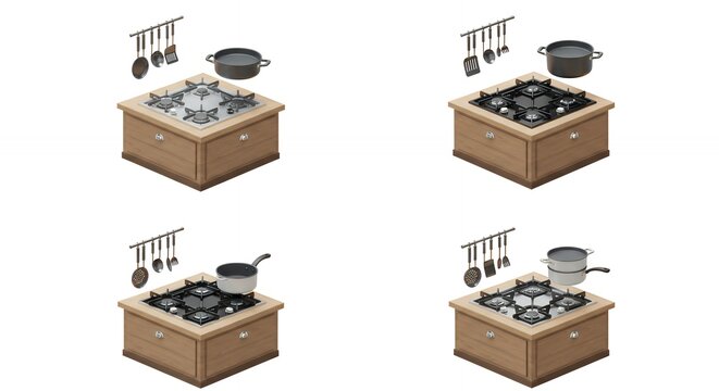 Isometric kitchen countertop illustrations