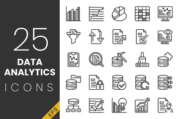 Minimalist data analytics vector icons, suitable for infographics, presentations, and web apps.
