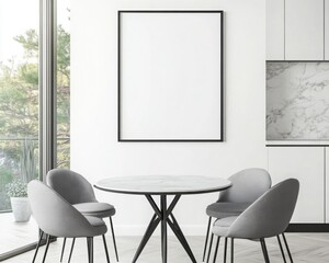 Modern Minimalist Dining Room with Gray Chairs and Marble Table