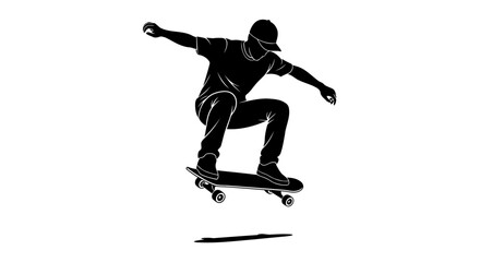 Obraz premium dynamic skateboarder silhouette transparent background vector illustration