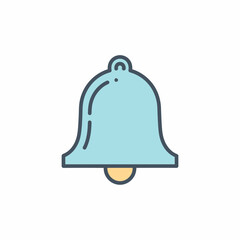 A simple, stylized illustration of a light blue bell with a yellow clapper, presented on a white background.