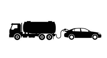 Fototapeta premium fueling transportation tanker truck and car silhouette transparent background