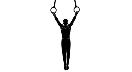 gymnast on rings silhouette vector with transparent background