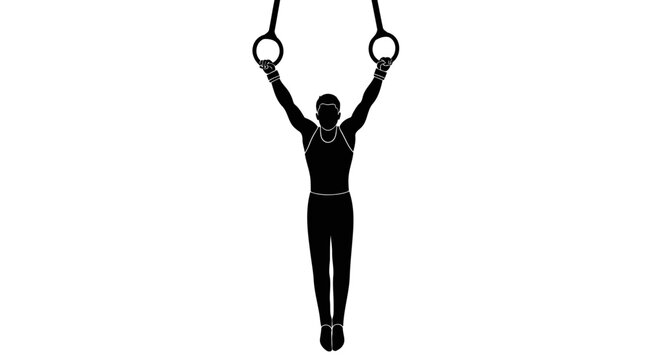 gymnast on rings silhouette vector with transparent background