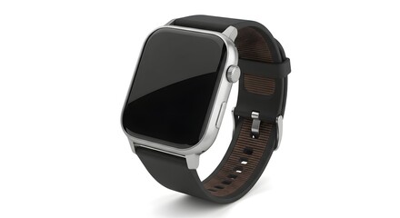 Fototapeta premium Modern smart watch with sleek silver design and black strap showcasing technology and style for the modern lifestyle