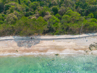 Aerial view white sand sea beach wave turquoise water