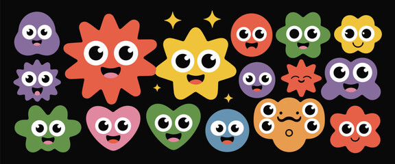 Naklejka premium Collection of Cute Cartoon Characters with Big Eyes and Happy Faces vector