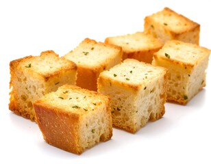 Delicious Golden Croutons on a White Surface, Perfect for Salads and Soups