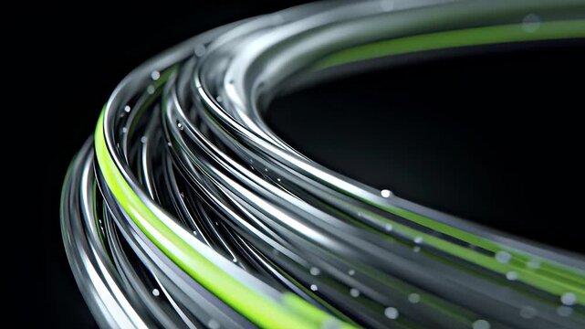 Abstract Flowing Cables: Green and Silver Lines