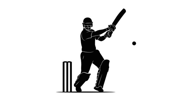 transparent background cricket batsman silhouette dynamic action pose for design - Powered by Adobe