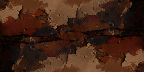 Textured landscape of cracked, earthy terrain with a mix of dark brown, reddish, and grayish tones, resembling a dry, rugged surface.	