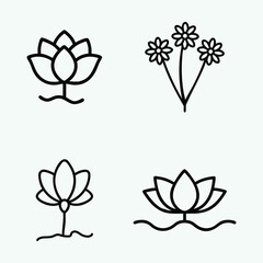 Elegant Black Line Art of Lotus and Daisy Flowers.