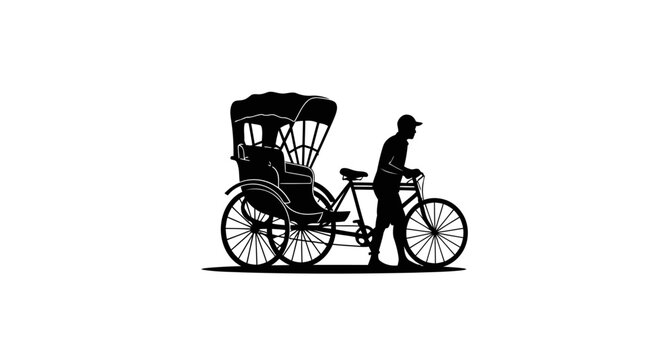 transparent background rickshaw silhouette asian street scene vector