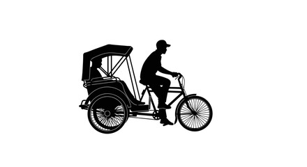 Obraz premium transparent background silhouette of a cyclist pulling a passenger on a tricycle