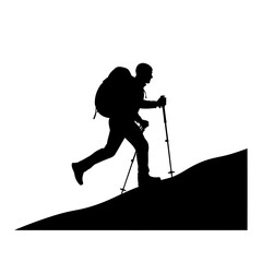transparent background silhouette of hiker ascending a hill trekking adventure
