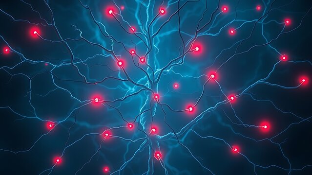A ghostly neural network with pulsing red warning lights, hinting at future disruptions in connectivity.