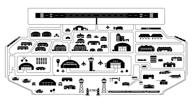 transparent vector illustration of military airbase layout for strategic planning
