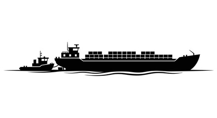tugboat assisting cargo ship a transparent vector illustration
