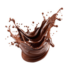 Chocolate liquid splashing upwards creating artistic patterns against a white background