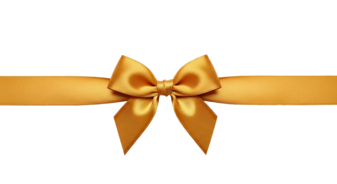 A beautiful shiny golden ribbon with a bow on a transparent background - Powered by Adobe