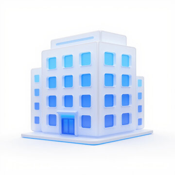 3D rendered blue building model with small trees around