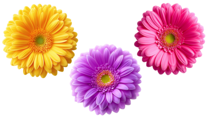Daisy flower purple ,red,yellow,white, pink,violet, Lavender and  peach collection on transparent background.