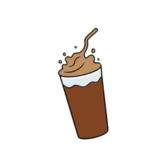 Delicious cold chocolate drink with cocoa powder and creamy milk illustration