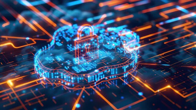 Secure Cloud Computing with Digital Padlock and Flowing Encrypted Data Streams in Futuristic Design