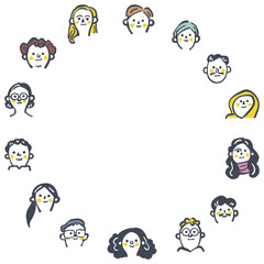 世界各国のグローバルで個性的な人々　顔・表情　セットのストックイラスト素材
