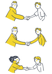 握手し交流を深める人々　セットのストックイラスト
