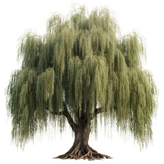 Majestic weeping willow tree with cascading foliage against a dark background scenic outdoor